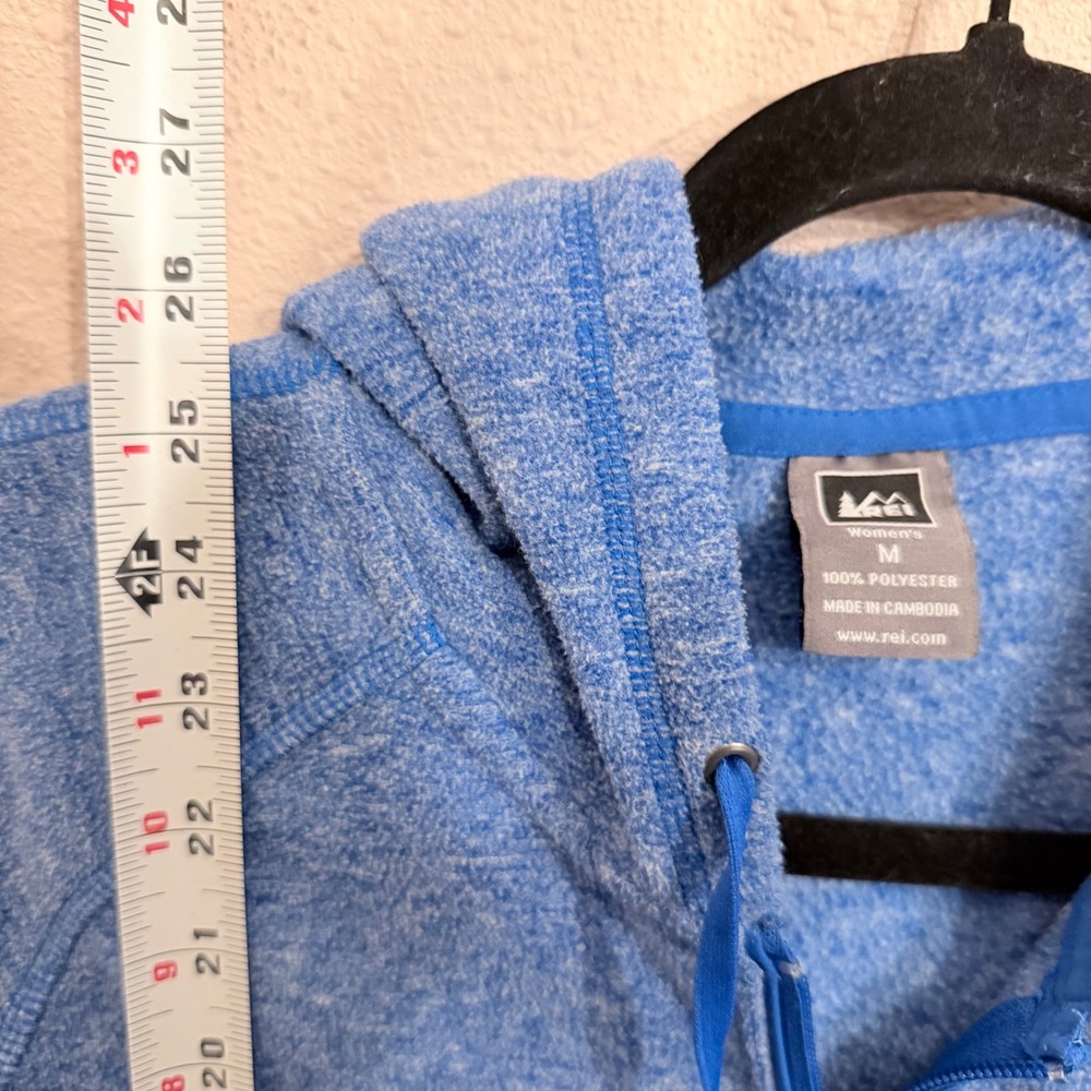 REI Women Blue Heathered Full Zip Fleece Hoodie Sweater 854449 Size M - Picture 8 of 8